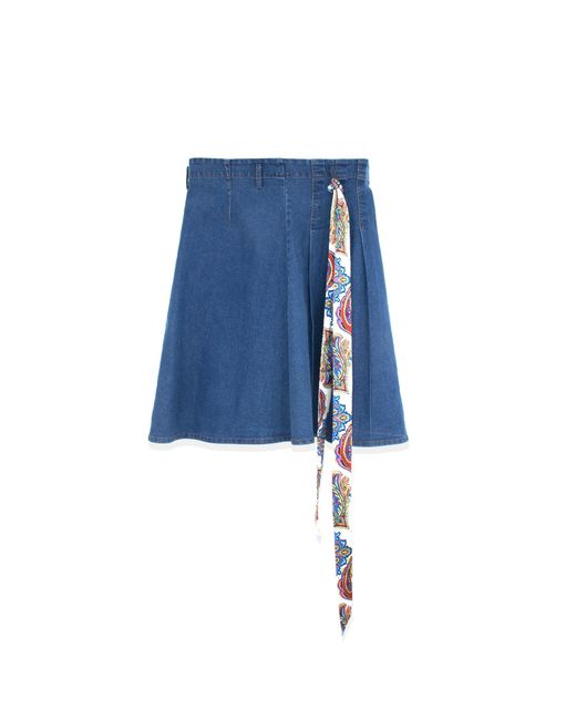 Profile Nyc Blue Denim Pleat Kilt Skirt With Tie