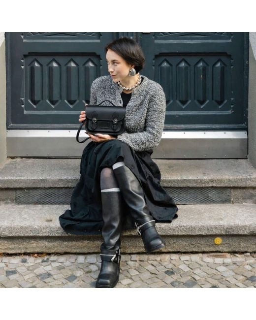 Zatchels Black Leather Midi Satchel