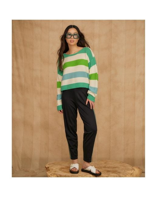 INGMARSON Green Striped Dropped Shoulder Top