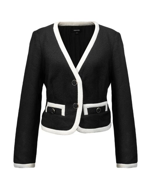 Smart and Joy Black Contrasting Bias Short Jacket