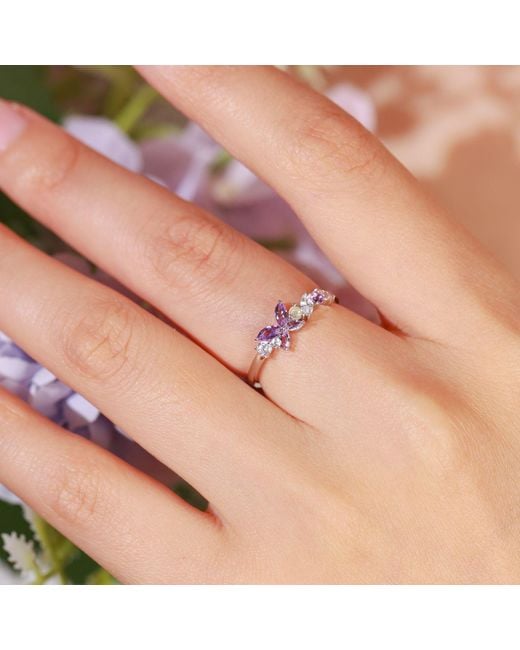 Azura Jewelry New York White Monarch Butterfly Amethyst Opal Ring Solid