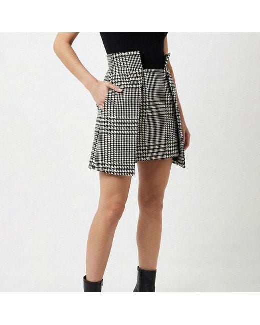 AVENUE No.29 Black Checked Wool Wrap Mini Skirt