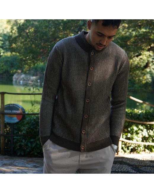 Nuvv Collection Brown Striped Milano-Stitch Cardigan – Premium Italian Wool Blend for men