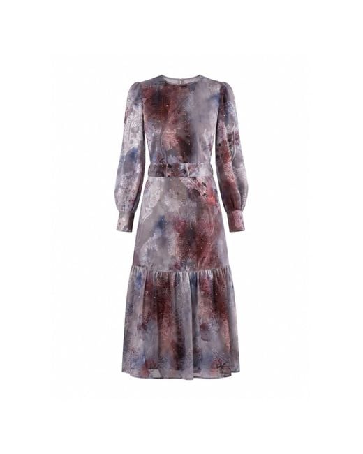 John Abgin Purple Chiffon Burnout Ombre Scatter Midi Dress
