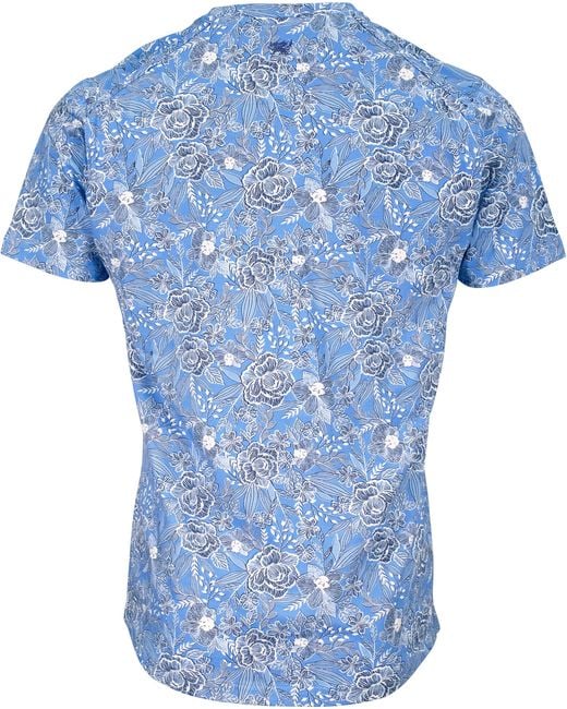 Lords of Harlech Blue Maze Handcut Floral V-Neck Tee for men