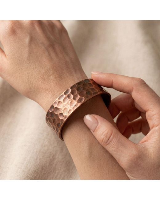 Anatoliacraft Brown Hammered Solid Copper Wide Cuff Bracelet