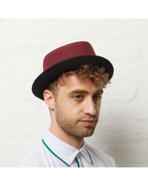 Dasmarca Hats Red Jackson Burgundy Wool Felt Two Tone Porkpie Hat for men