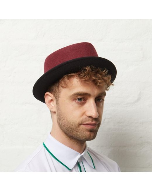 Dasmarca Hats Red Jackson Burgundy Wool Felt Two Tone Porkpie Hat for men