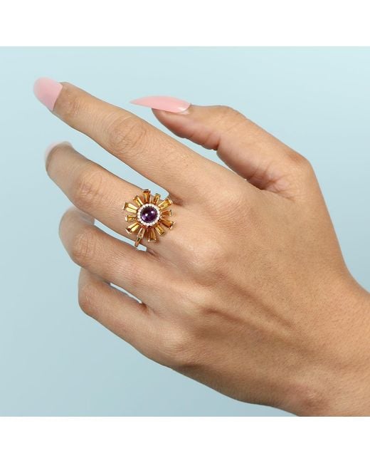 Artisan Metallic Amethyst & Citrine Sunburst Diamond Ring