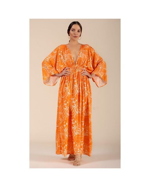 Coco Riko Ibiza Orange Frances Maxi Kaftan Sunset Leaf