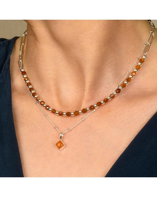 Nellou Jewellery Metallic Carnelian Gem Shine Necklace Sterling