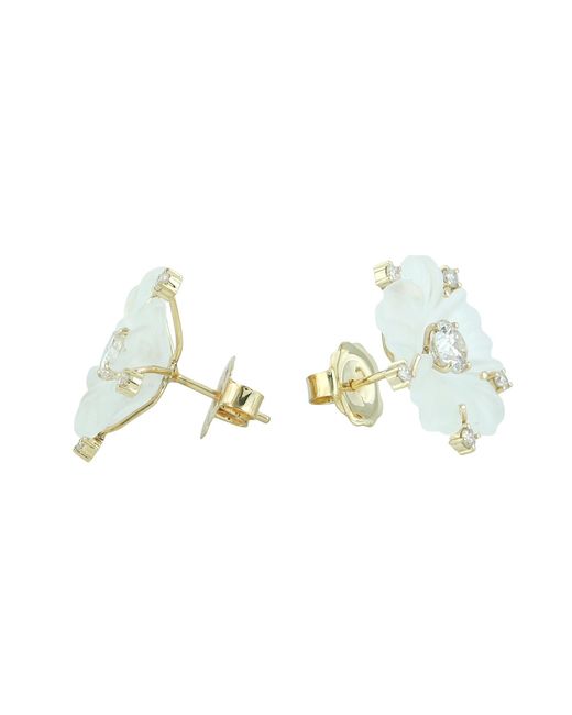 Artisan Multicolor 14K Carved Crystal & Diamond Flower Stud Earrings