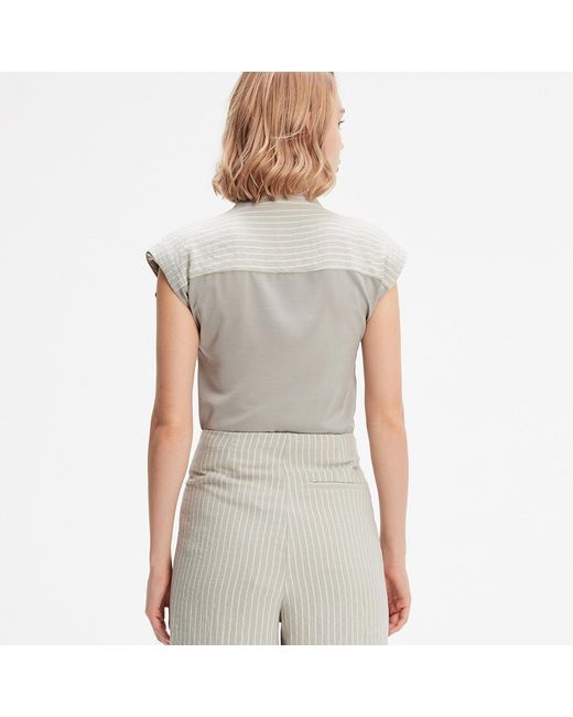 Smart and Joy Gray Bi-Material Striped Shirt