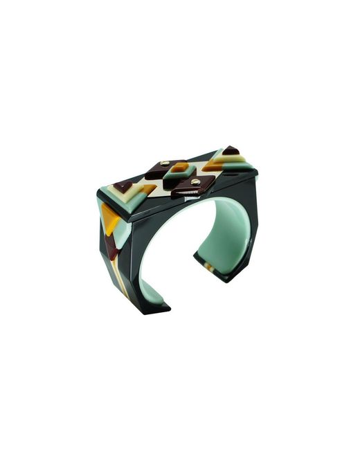 Gissa Bicalho Black Handmade Acrylic Bracelet Kuntur/ Mustard