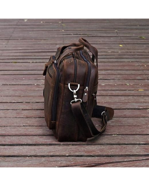 Touri Black Genuine Leather Briefcase With Luggage Strap for men