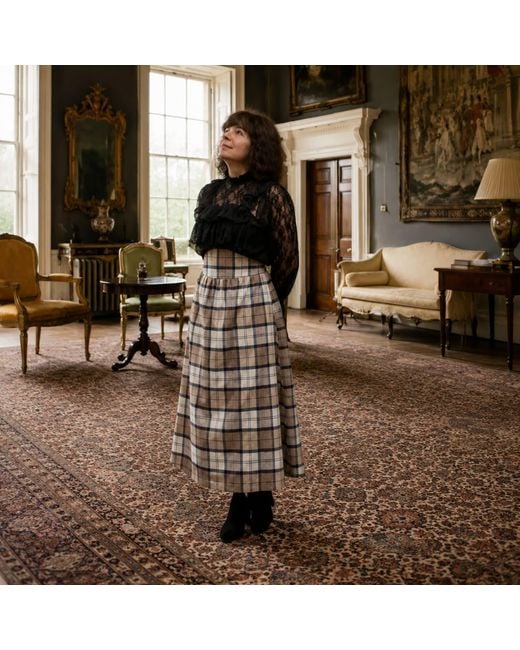 NUMBAT Gray Rosamund Tartan Wool Skirt