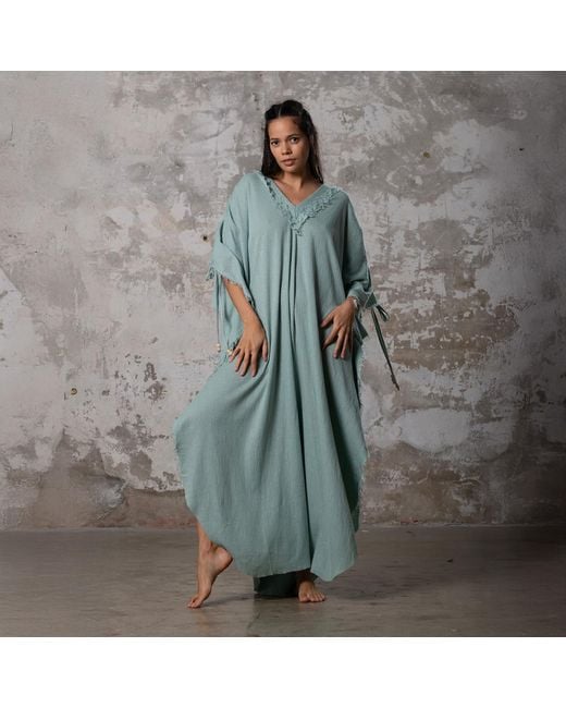 Zhenabia Green Boho Kaftan Summer Maxi Dress