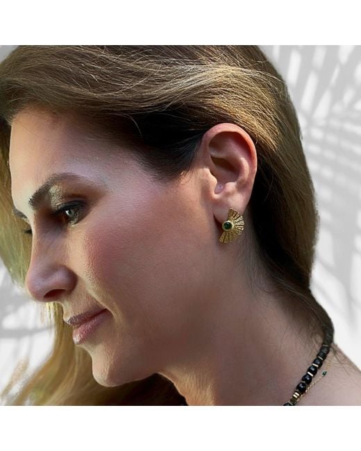 Ebru Jewelry Metallic Sterling Plated Jade Gemstone Cleopatra Earring