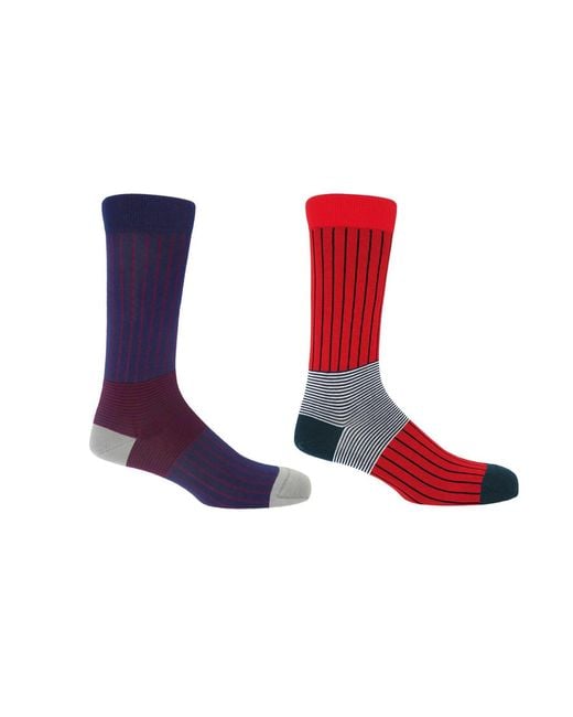 Peper Harow - Made in England Red Scarlet Oxford Stripe Socks for men