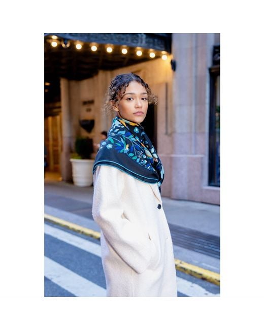 Jessie Zhao New York Blue Double Sided Wool Silk Scarf Of Night Jungle Reverie