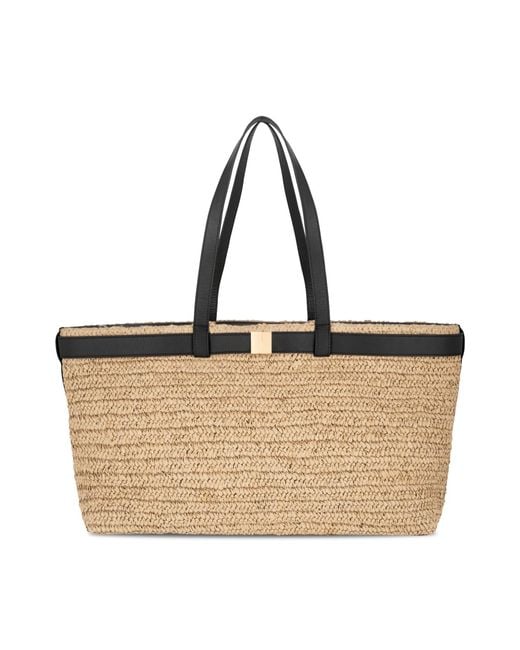 Apatchy London Natural The Esme Raffia Tote Bag With Leather Trim