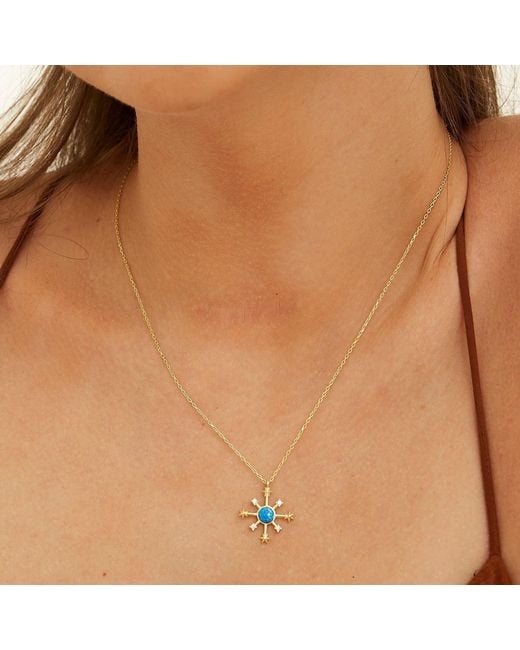 Spero London Metallic Opal Ship Wheel High Quality Sterling Pendant Necklace