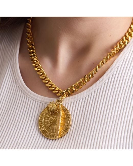 Caramel Vintage Jewellery Metallic Zodiac Charm Curb Necklace