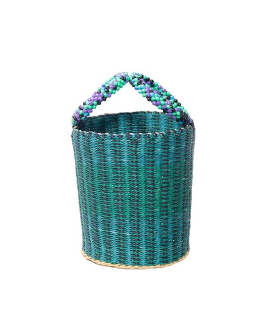 ORTUS Blue Inyene Straw Bucket Bag