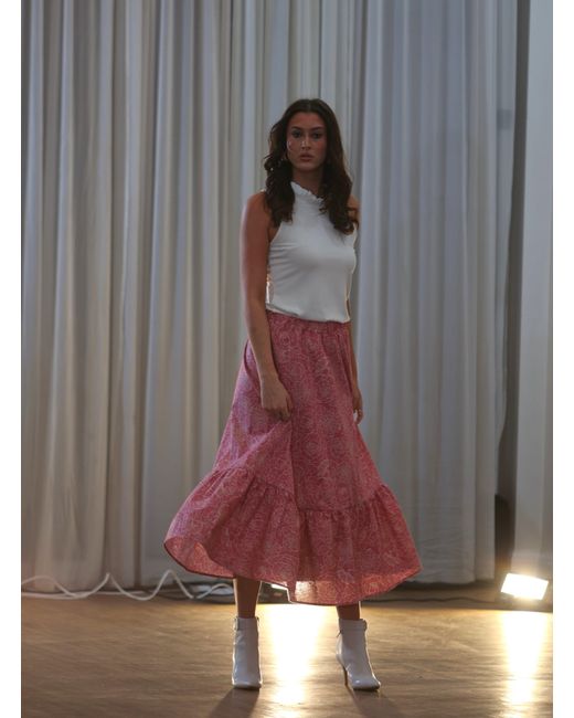 Frock Tales Pink Boho Gathered Midi Skirt With Pockets