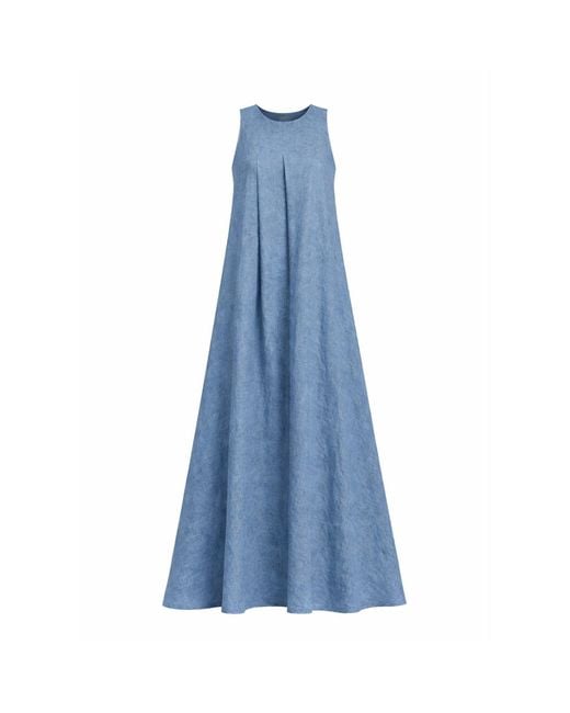 Nikka Place Blue Gathered Linen Maternity A-Line Dress