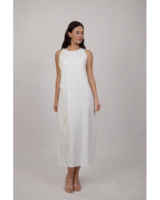 Muda Clothing Fz Llc White Pearl Linen Maxi Dress