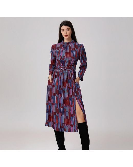 Smart and Joy Purple Geometric Print Viscose Midi Shirt Dress