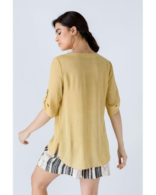 Conquista Yellow Linen Look Blouse