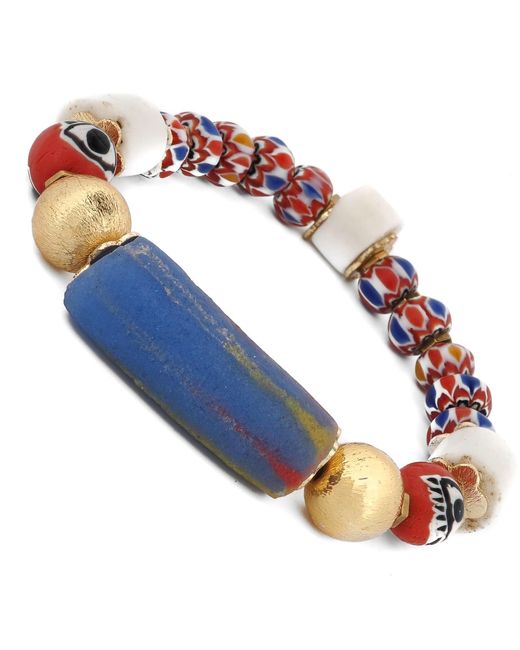 Ebru Jewelry Blue Sacred African Trade Bead Evil Eye Talisman Bracelet