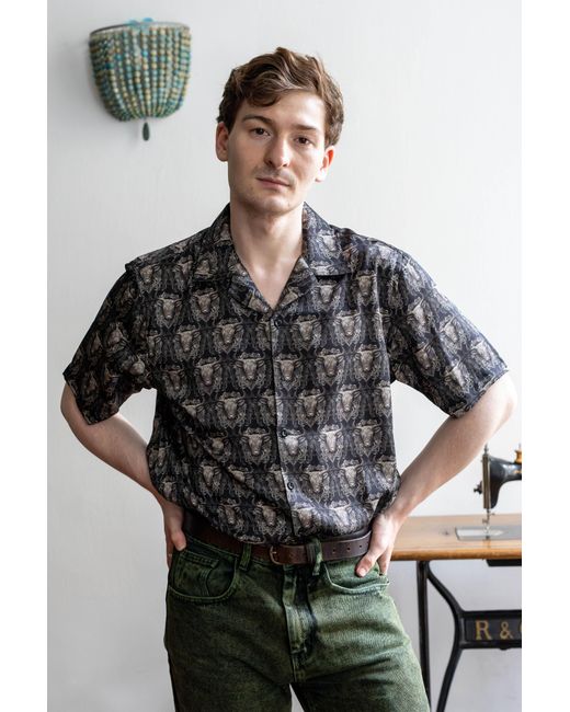 Stovaria Black Twill Silk Shirt – Soft Baroque Bull Print Statement for men