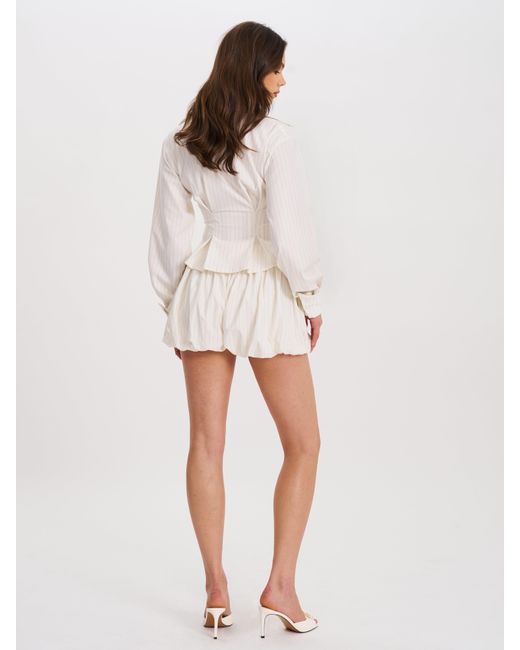 Miss Circle New York White Sylvie Pinstripe Bubble Shorts