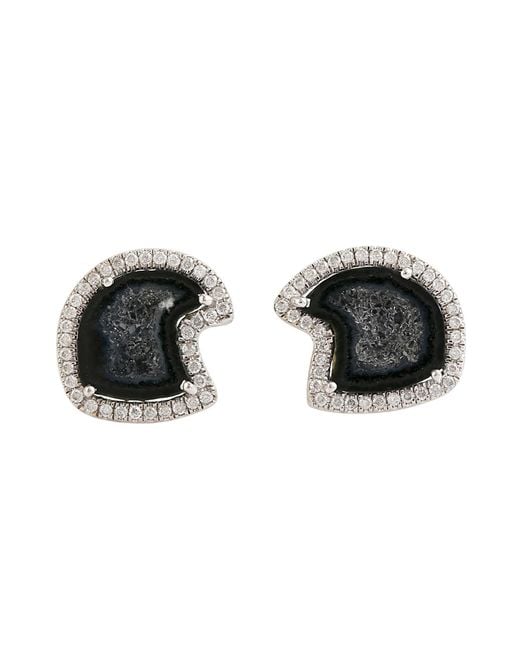 Artisan Black Geode & Diamond Stud Earrings