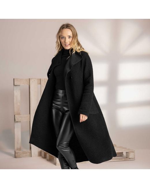 Nikka Place Black Wool Asymmetrical Wrap Cardigan Coat With Buttons And Pockets
