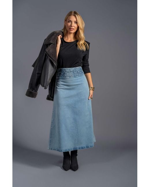 Esther Saadia Blue Elizabeth Highwaisted Braided Stretch Denim Skirt
