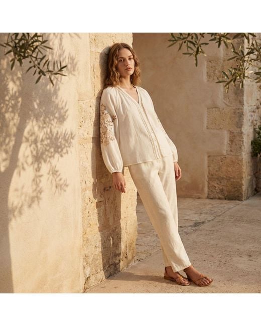 LAtelier London White Cotton Blouse With Embroidered Sleeves