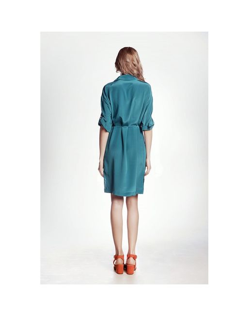 Rumour London Blue Boheme Silk Crepe De Chine Shirt Dress