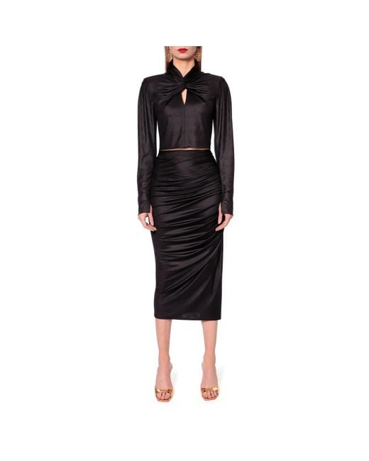 AGGI by HALEWSKI Black Dalia Power Long Sleeve Crop Top With A Knot