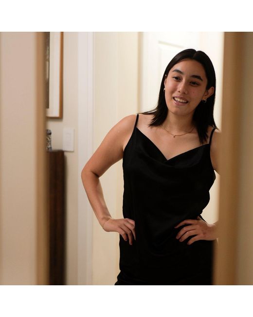Soft Strokes Silk Black Pure Mulberry Silk Cowl Neck Camisole, Spaghetti Strap