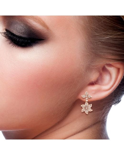 Artisan Pink Rose Diamond Floral Drop Earrings