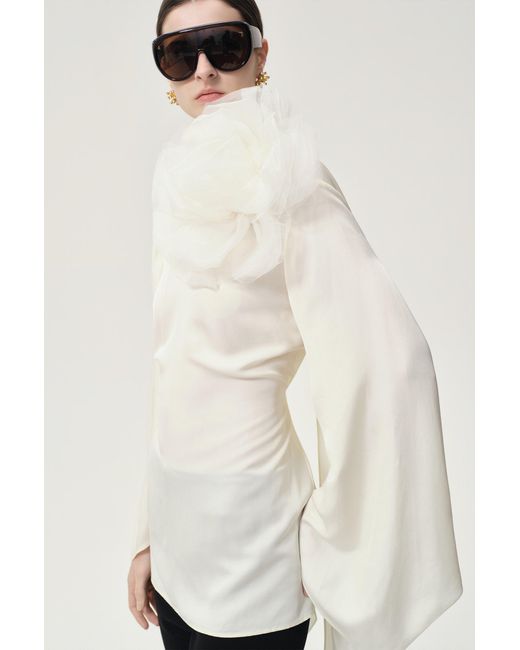 FRONT ROW SHOP White Reversible Scarf Blouse Ecru