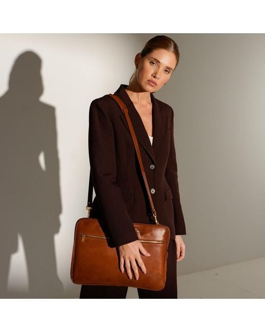 Time Resistance Brown Leather Briefcase Laptop Bag
