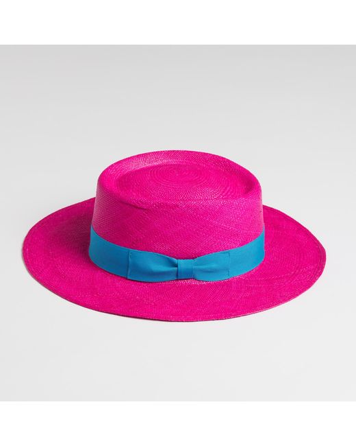 Dasmarca Hats Pink Dasmarca Baker Wide Brim Summer Genuine Panama Straw Porkpie Hat For for men