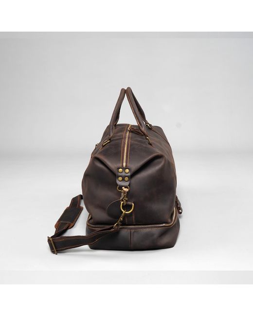 Touri Black Leather Weekend Bag With Suit Compartment for men