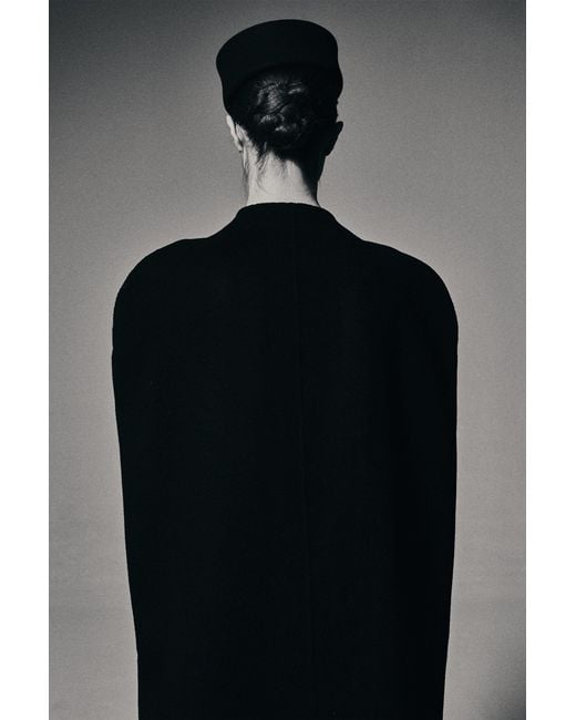 FRONT ROW SHOP Black Double-Faced Sculptural Wool Cape Coat