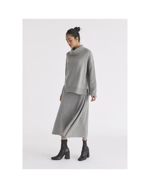 Paisie Gray Polo Neck Jumper With Ribbed Details